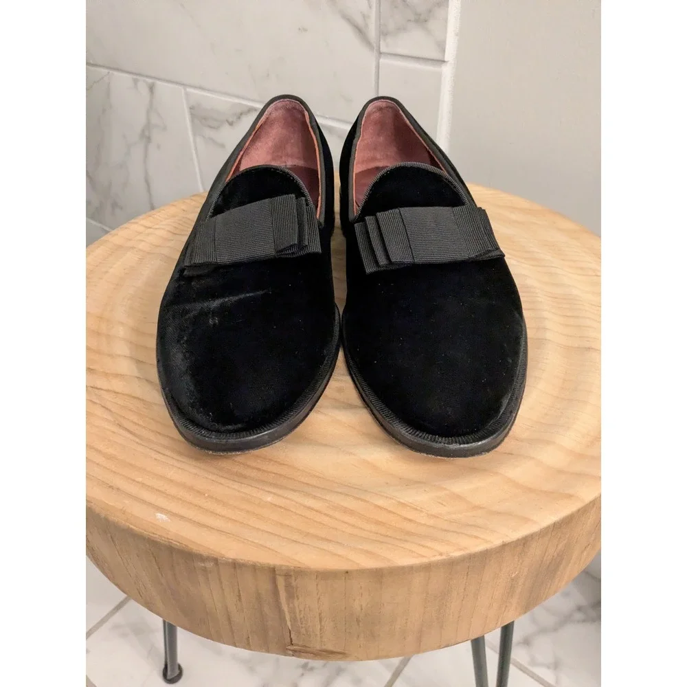 SuitSupply‎ Black Velvet Loafers Mens Size 40/US7 Bow Detail Made in Italy EUC